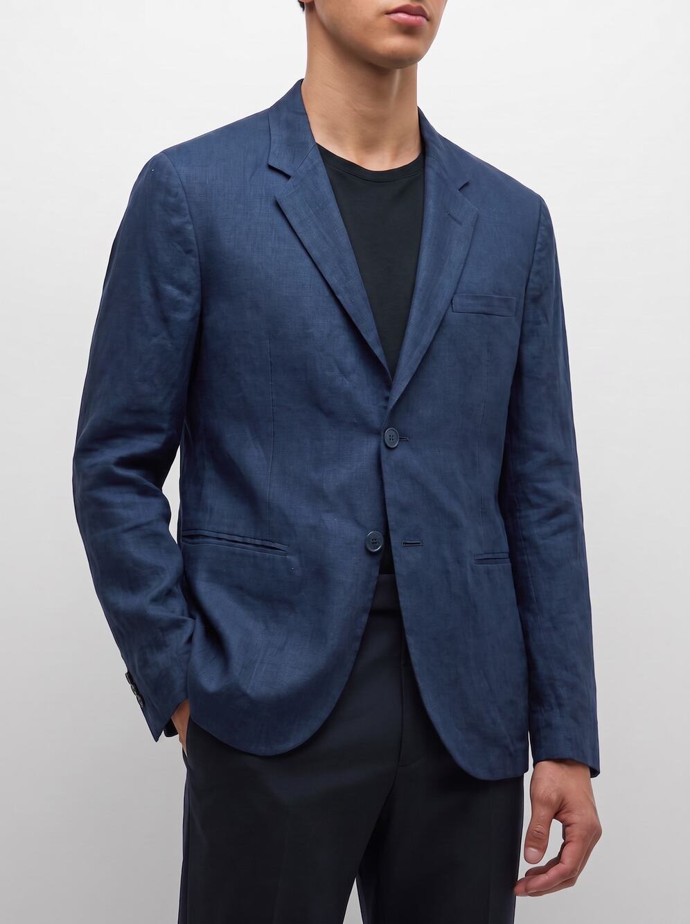 Emporio Armani Johnny Line 100% Linen Navy Blazer Made in Italy Size 50